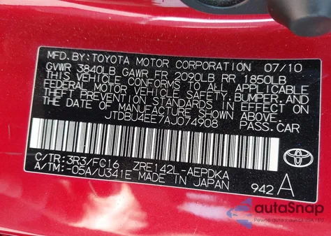 2010 Toyota Corolla Le из США, поврежденный, VIN JTDBU4EE7AJ074908